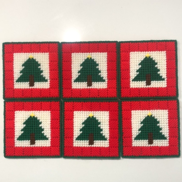 🛍 4/$20 - Set of 6 Crocheted Christmas Tree Coasters - Picture 2 of 3